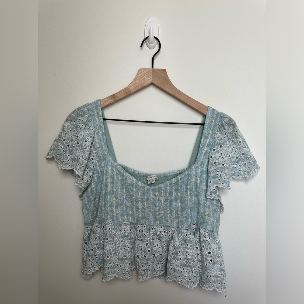 AE Ruffle Sleeve Cropped Babydoll Cottagecore Top MEDIUM - Picture 1 of 14